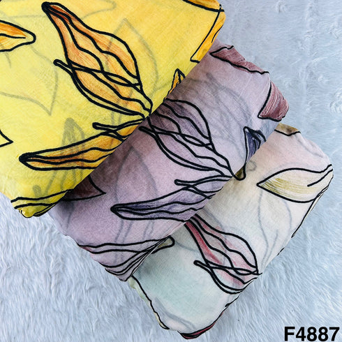 Thread Embroidered Mul Chanderi  Fabric-F4887